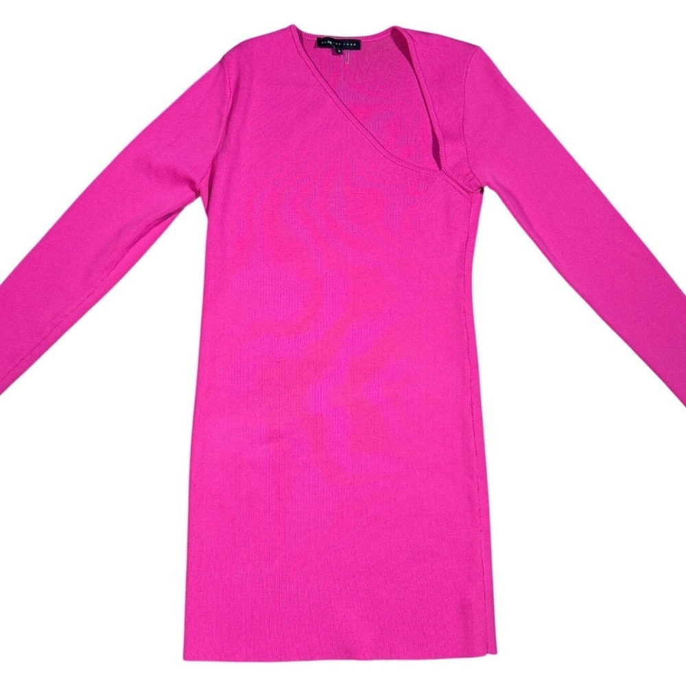 NY&C Endless Rose Womens Dress Hot Pink Ribbed Knit Long Sleeve Mini Sz Medium